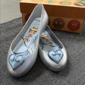 Mini Melissa Metallic Flats with Blue Heart Accent